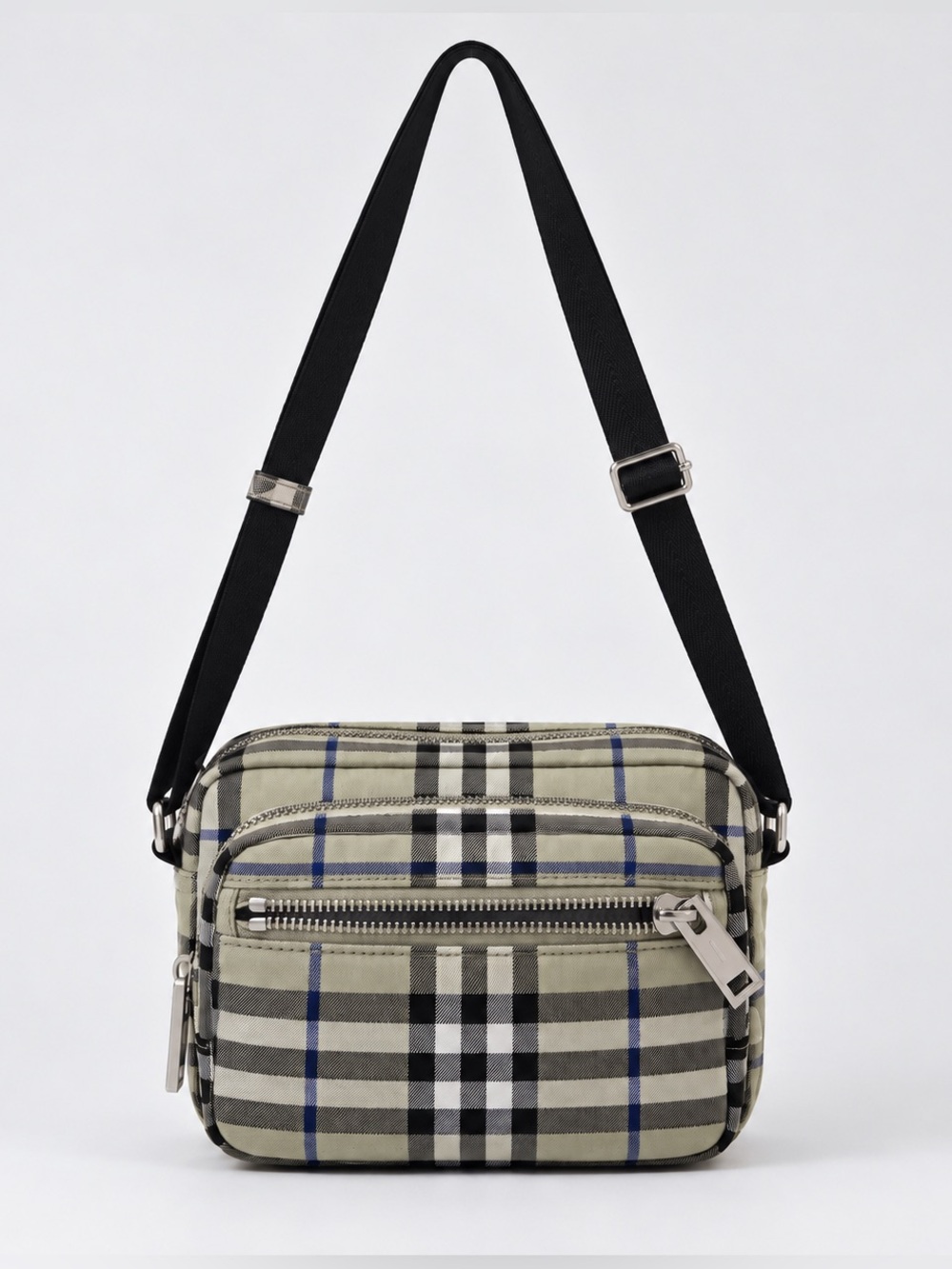 Burberry Green Plaid Messenger Bag with Black Strap